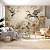 Elegant Crane Floral Wall Mural – Soft Beige Nature Reflection Design