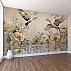 Elegant Crane Floral Wall Mural – Soft Beige Nature Reflection Design