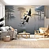 Misty Crane Flight Wall Mural – Serene Foggy Forest Landscape