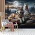 Moonlight Wolves Wall Mural – Wild Forest Night Landscape Design