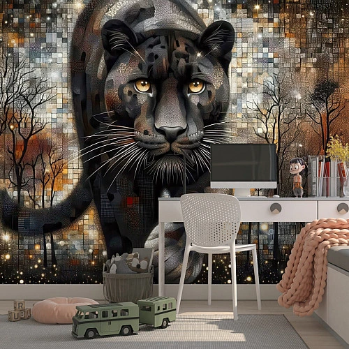 Majestic Black Panther Wall Mural – Golden Eyes Wildlife Art Design