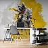 Dynamic Knight on Horse Wall Mural – Bold Yellow Abstract Action Wallpaper
