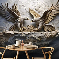 3D Golden Eagle Wall Mural – Majestic Wildlife Relief Art Design