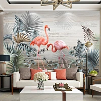 Tropical Flamingo Wall Mural – Exotic Botanical Jungle Design