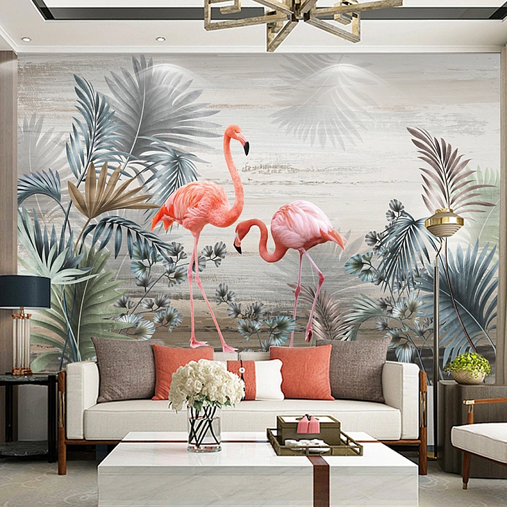 Tropical Flamingo Wall Mural – Exotic Botanical Jungle Design Tropical Flamingo Wall Mural – Exotic Botanical Jungle Design