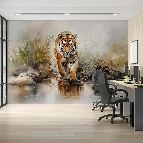 Walking Tiger Wall Mural – Realistic Wildlife Nature Design