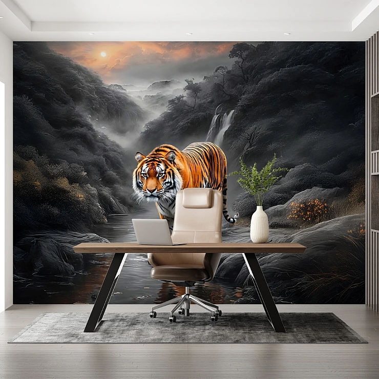 Tiger Dark Forest Wall Mural – Dramatic Wildlife Nature Design Tiger Dark Forest Wall Mural – Dramatic Wildlife Nature Design
