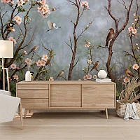 Blossom Bird Wall Mural – Serene Nature Floral Design