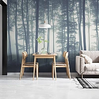 Blue Mist Forest Wall Mural – Tall Trees Nature Landscape Design