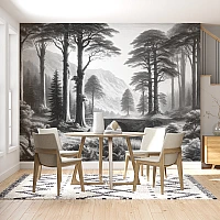 Black and White Forest Wall Mural – Classic Landscape Nature Design