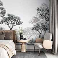 Minimal Tree Sketch Wall Mural – Elegant Line Art Landscape Design