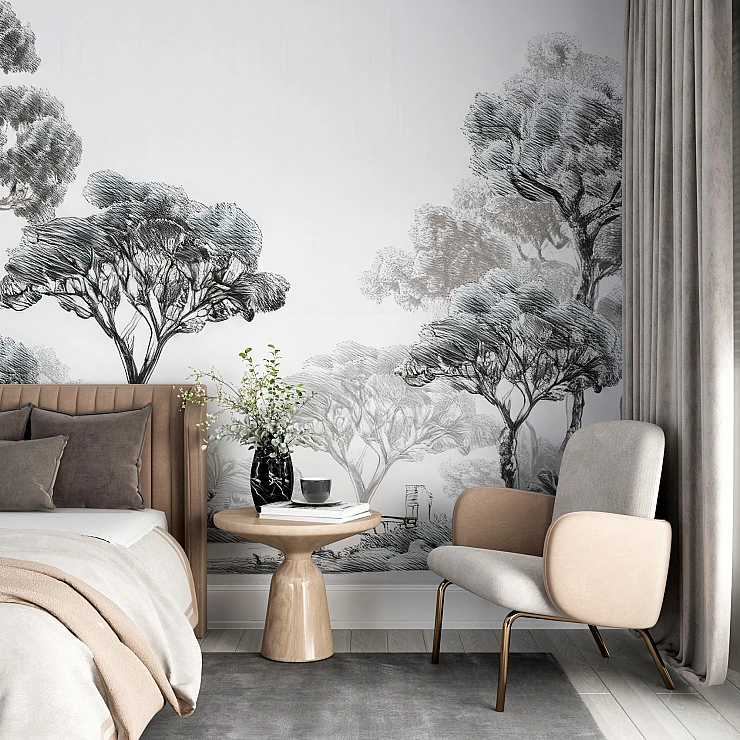 Minimal Tree Sketch Wall Mural – Elegant Line Art Landscape Design Minimal Tree Sketch Wall Mural – Elegant Line Art Landscape Design