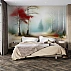 Red Accent Forest Wall Mural – Artistic Misty Path Nature Design