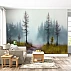 Foggy Meadow Forest Wall Mural – Soft Blue Nature Landscape Design