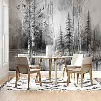 Birch Forest Wall Mural – Soft Grey Minimal Nature Landscape