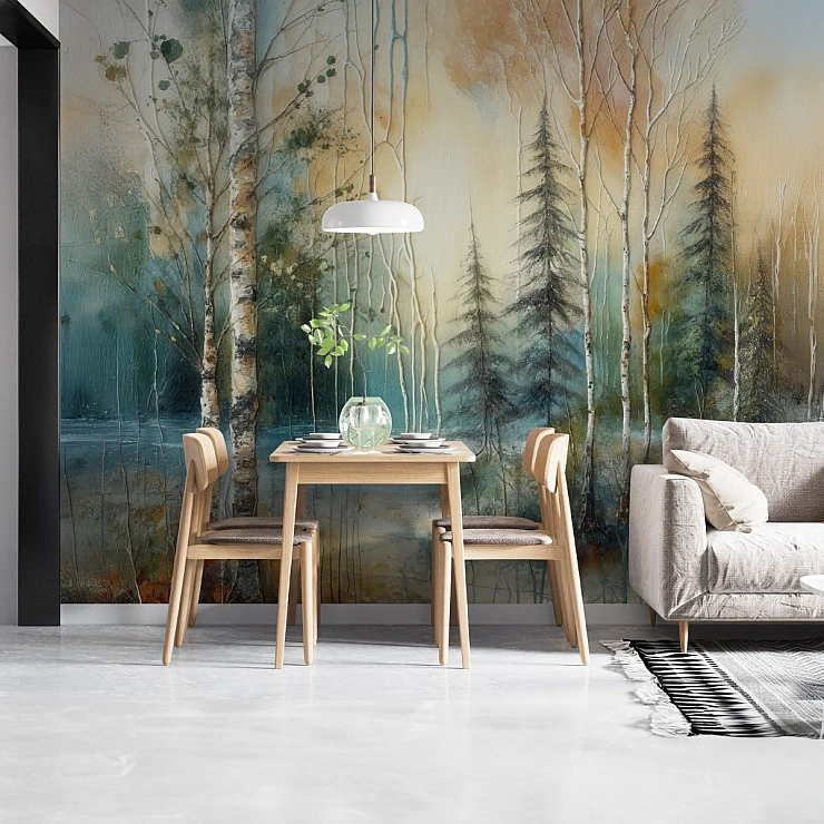 Artistic Birch Forest Wall Mural – Textured Nature Landscape Design