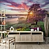 Sunset Blossom Landscape Wall Mural – Romantic Nature Scenic Wallpaper for Living Room