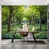Green Garden Path Wall Mural – Symmetrical Tree Walk Nature Design