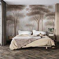 Soft Sepia Forest Wall Mural – Minimal Tree Silhouette Design