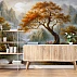 Classic Mountain Lake Wall Mural – Autumn Tree Landscape Design