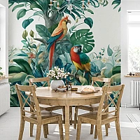 Tropical Parrot Wall Mural – Botanical Bird Jungle Design