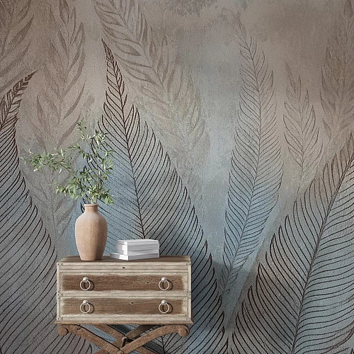 Feather Pattern Wall Mural – Elegant Neutral Leaf Texture Design