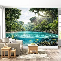 Tropical Lagoon Wall Mural – Underwater Jungle River Design