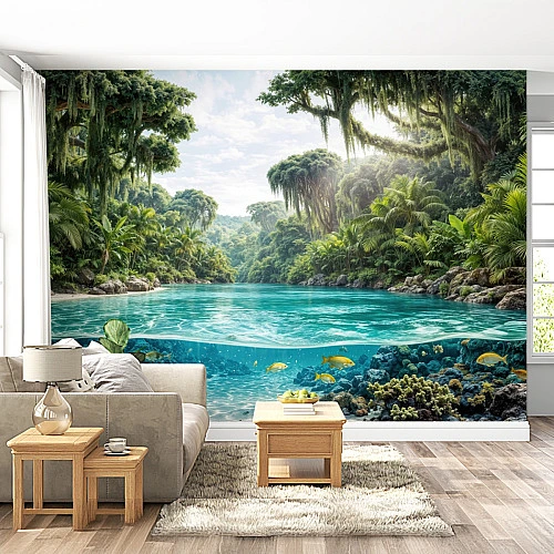 Tropical Lagoon Wall Mural – Underwater Jungle River Design