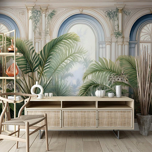Tropical Arch Interior Wall Mural – Elegant Botanical Classic Design