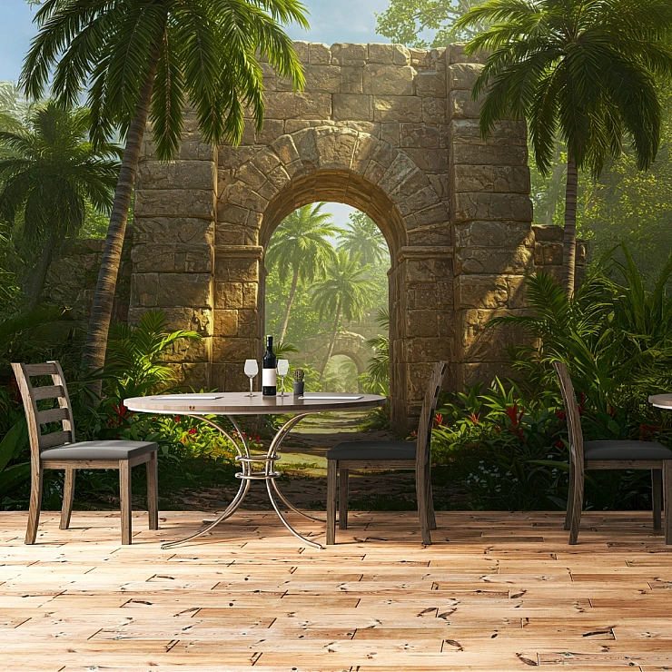 Tropical Stone Arch Wall Mural – Jungle Garden Ruins Design