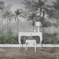 Monochrome Tropical Palm Wall Mural – Grey Jungle Nature Design
