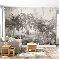 Sepia Tropical Forest Wall Mural – Vintage Palm Landscape Design