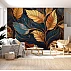 Luxury Gold Leaf Wall Mural – Dark Blue Botanical Art Design Luxury Gold Leaf Wall Mural – Dark Blue Botanical Art Design