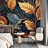 Luxury Gold Leaf Wall Mural – Dark Blue Botanical Art Design Luxury Gold Leaf Wall Mural – Dark Blue Botanical Art Design