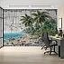 Vintage Coastal Palm Wall Mural – Textured Ocean Landscape Design