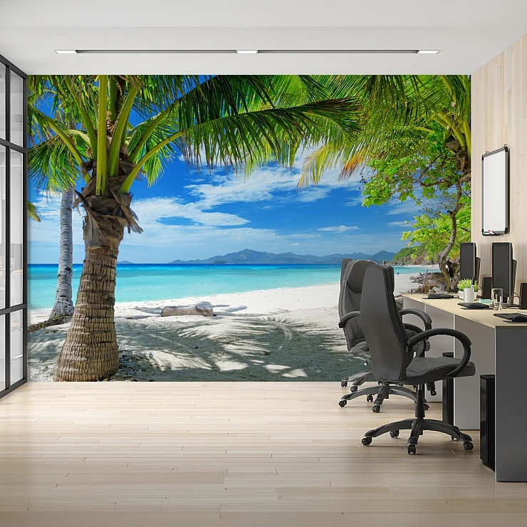 Tropical Beach Palm Wall Mural – Paradise Ocean View Design