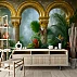 Luxury Tropical Arch Wall Mural – Golden Classic Garden Wallpaper for Living Room