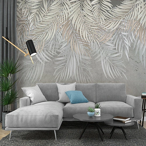 Beige Palm Leaf Wall Mural – Elegant Tropical Texture Design
