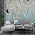 Elegant Palm Leaf Wall Mural – Soft Blue Botanical Relief Design Elegant Palm Leaf Wall Mural – Soft Blue Botanical Relief Design