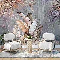 Soft Tropical Leaves Wall Mural – Elegant Pastel Botanical Design