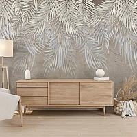 Neutral Palm Leaf Wall Mural – Soft Tropical Minimal Design