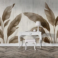 Neutral Tropical Leaves Wall Mural – Elegant Beige Botanical Design