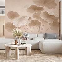 Soft Beige Floral Wall Mural – Elegant Neutral Botanical Design