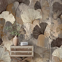 Ginkgo Leaf Wall Mural – Elegant Neutral Botanical Pattern Design