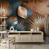 Modern Metallic Palm Leaves Wall Mural – Blue Copper Tropical Design