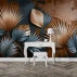 Modern Metallic Palm Leaves Wall Mural – Blue Copper Tropical Design
