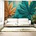 Teal Autumn Leaf Wall Mural – Modern Nature Gold Texture Design