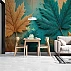 Teal Autumn Leaf Wall Mural – Modern Nature Gold Texture Design