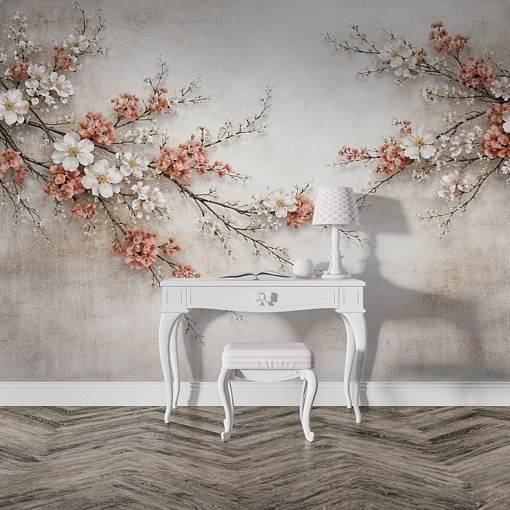 Vintage Blossom Branch Wall Mural – Elegant Soft Floral Design