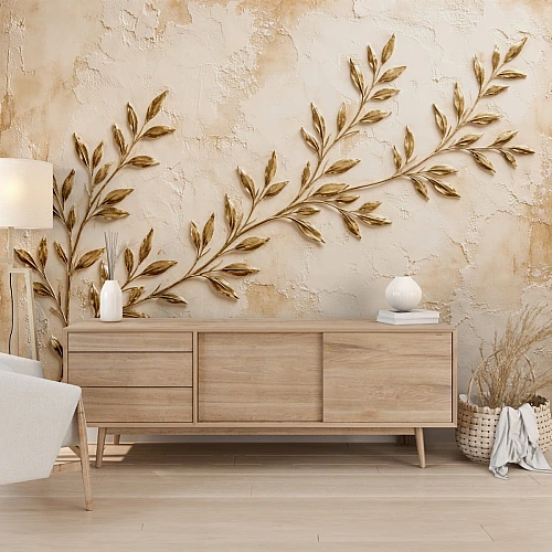 Gold Branch Wall Mural – Minimal Luxury Botanical Texture Design